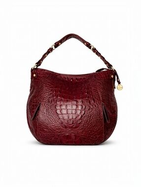 Brahmin Lauren Melbourne Oxblood Croc Embossed Leather Hobo Bag Port